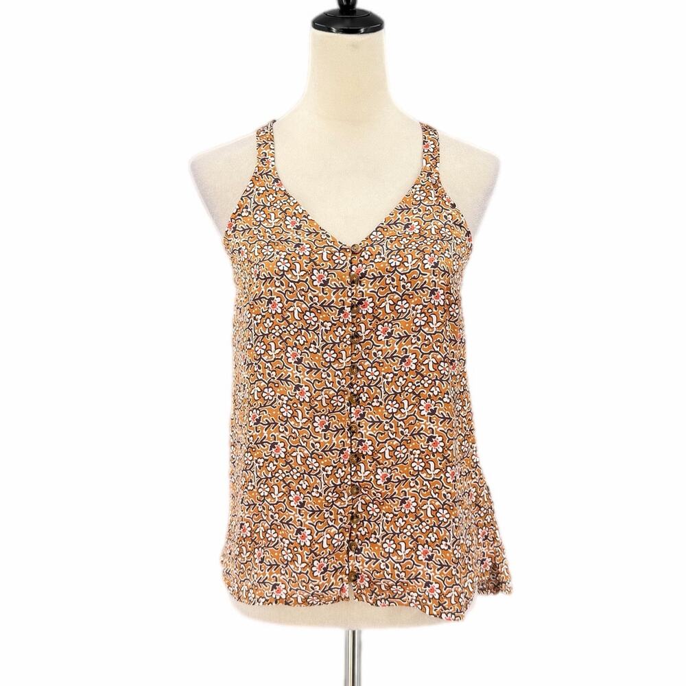 Maeve Anthropologie Aryanna Brown Floral Boho Racerback Satin Cami Tank Top